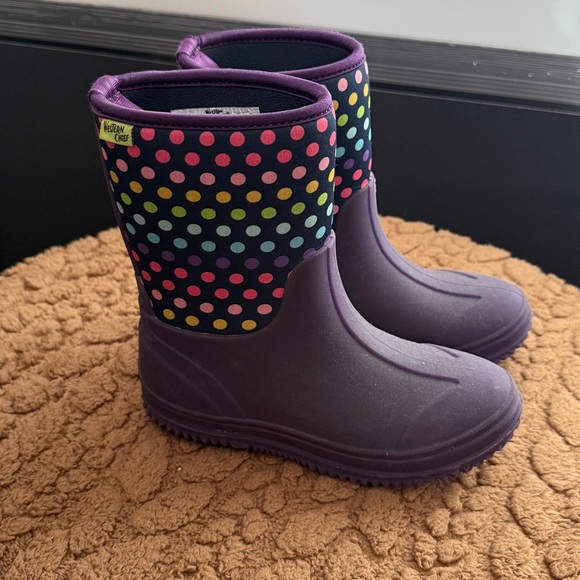 Western Chief Purple Rain Boots with Colorful Dots - Picture 1 of 5